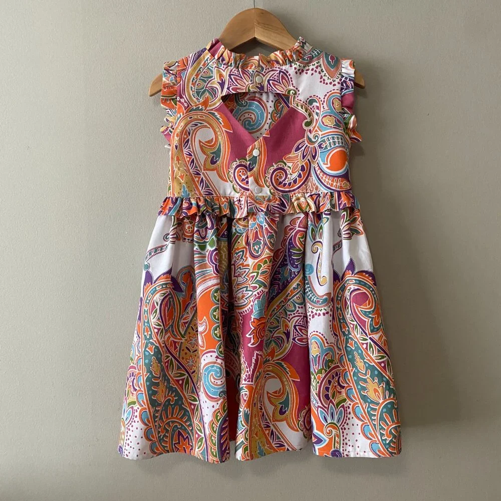 Handmade Children's Multicolour Cotton Poly Sleeveless Triangle Cut Out Dress - Picture 2 of 15